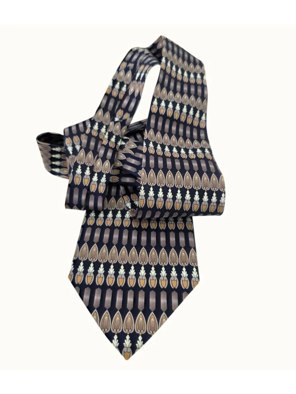 Drussel Handmade Silk Tie Geometric Gold Lavender Navy Necktie 4
